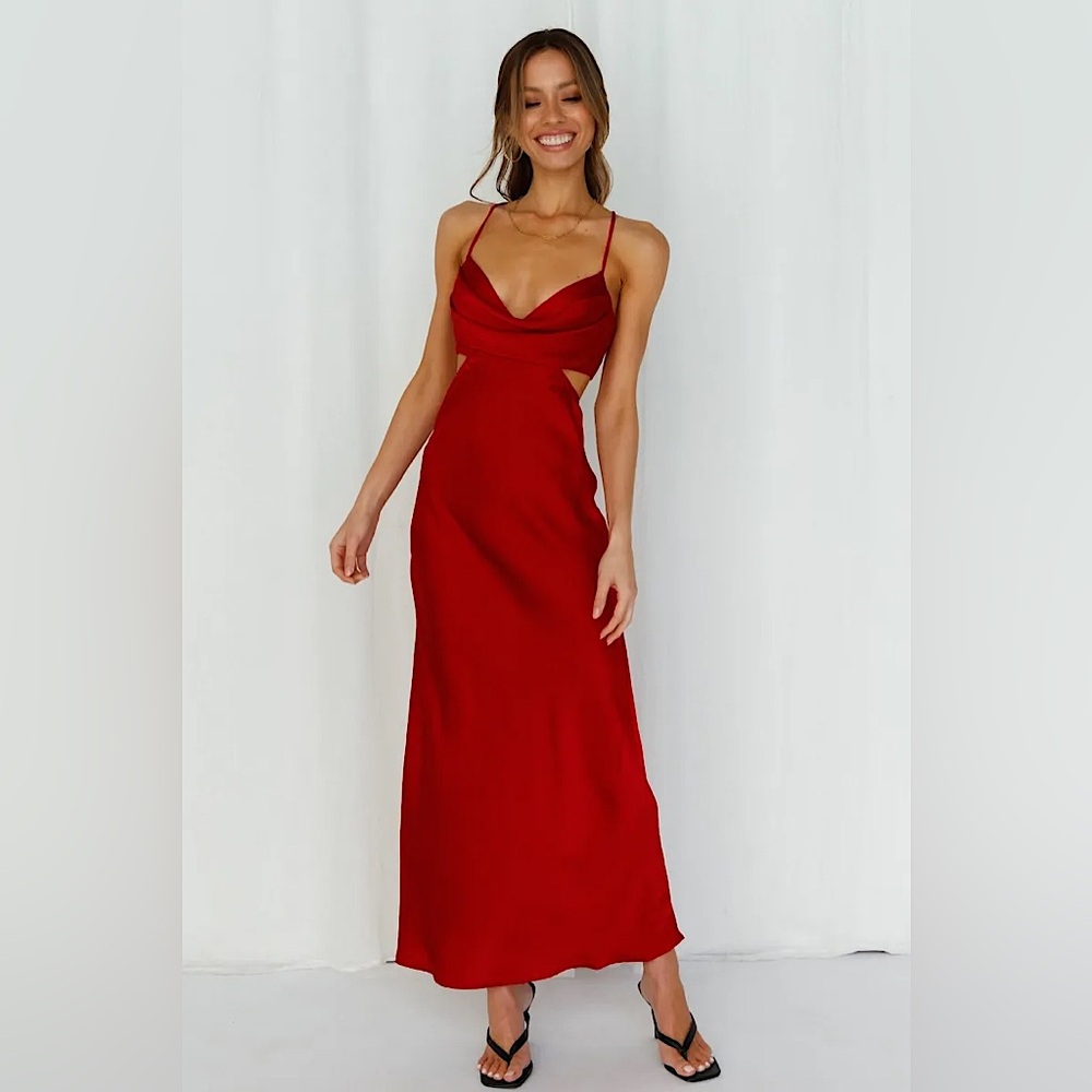 Hello Molly Red Maxi Dress with Spaghetti Straps - Picture 5 of 10